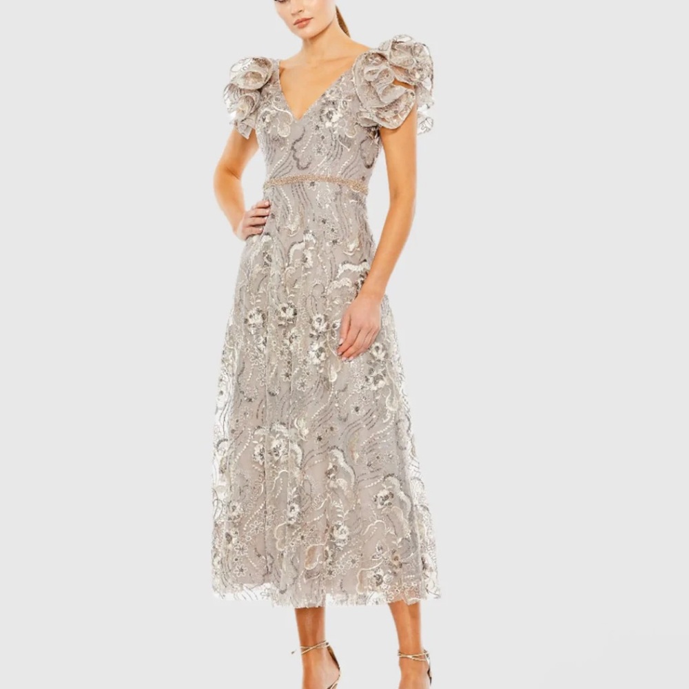 Mac Duggal Gold Sequin Embellished Midi Gown